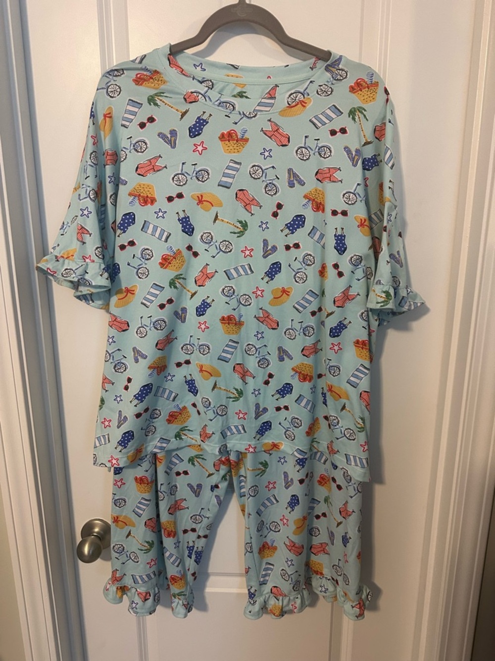 Cuddl Duds Light Blue Beach Print Pajama Set - Picture 2 of 6